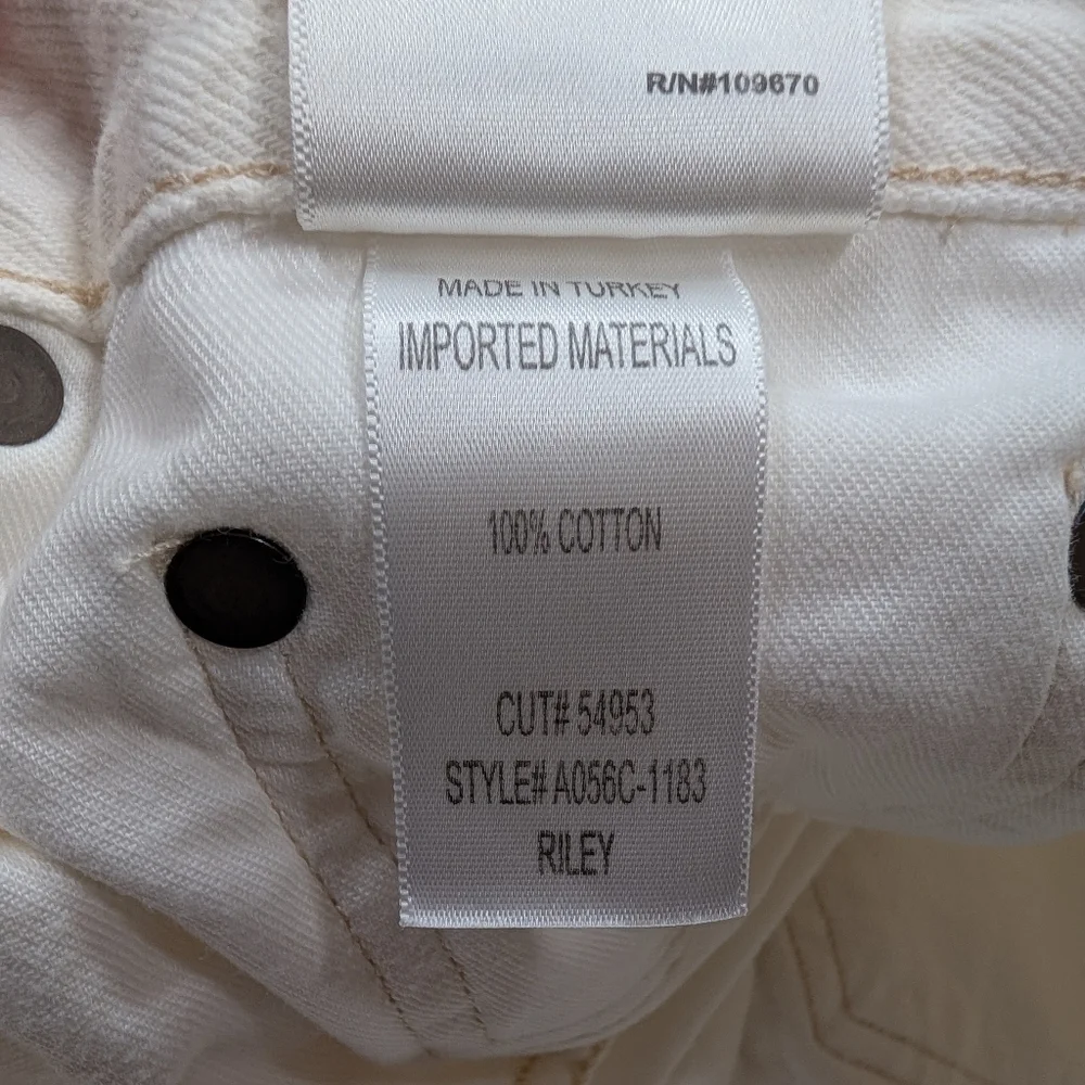 Agolde Jeans Womens 31 White Veil Riley High Rise Straight Crop Cotton Distress